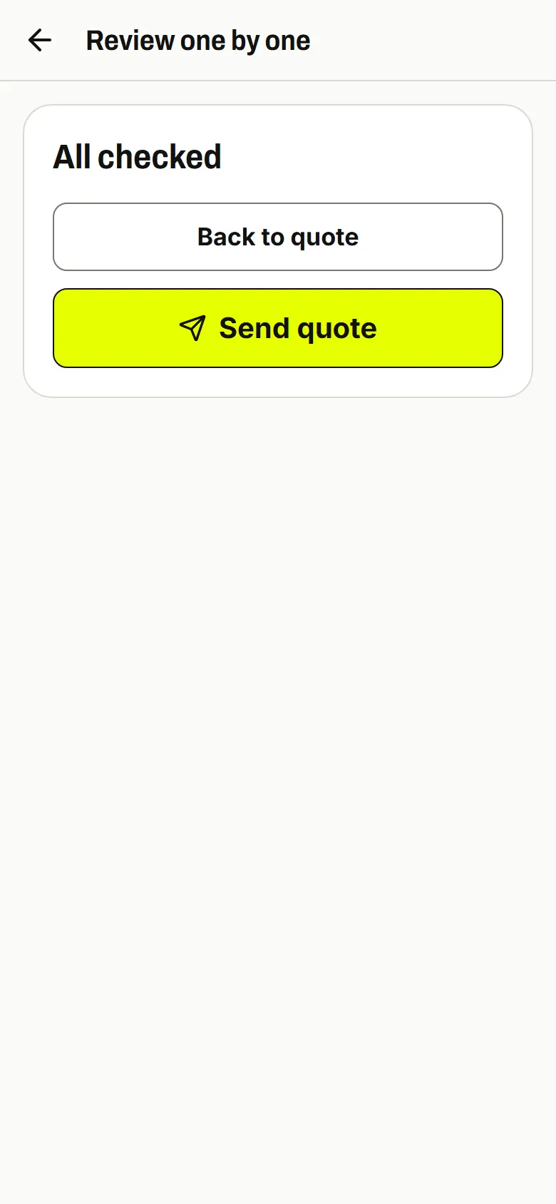 Review screen with every line checked and priced